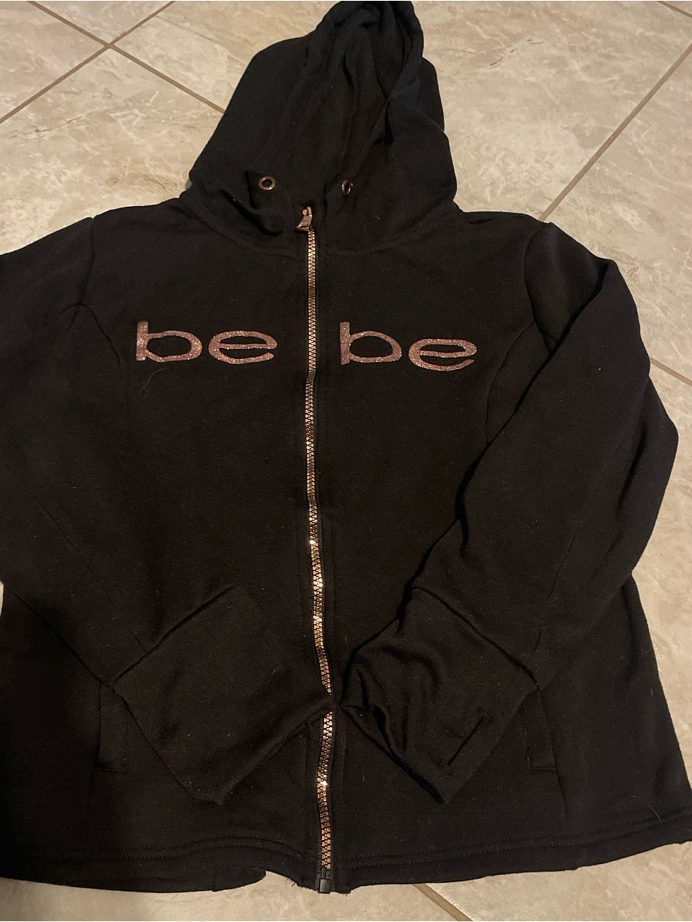 bebe Black Hoodie Jacket with Rose Gold Logo